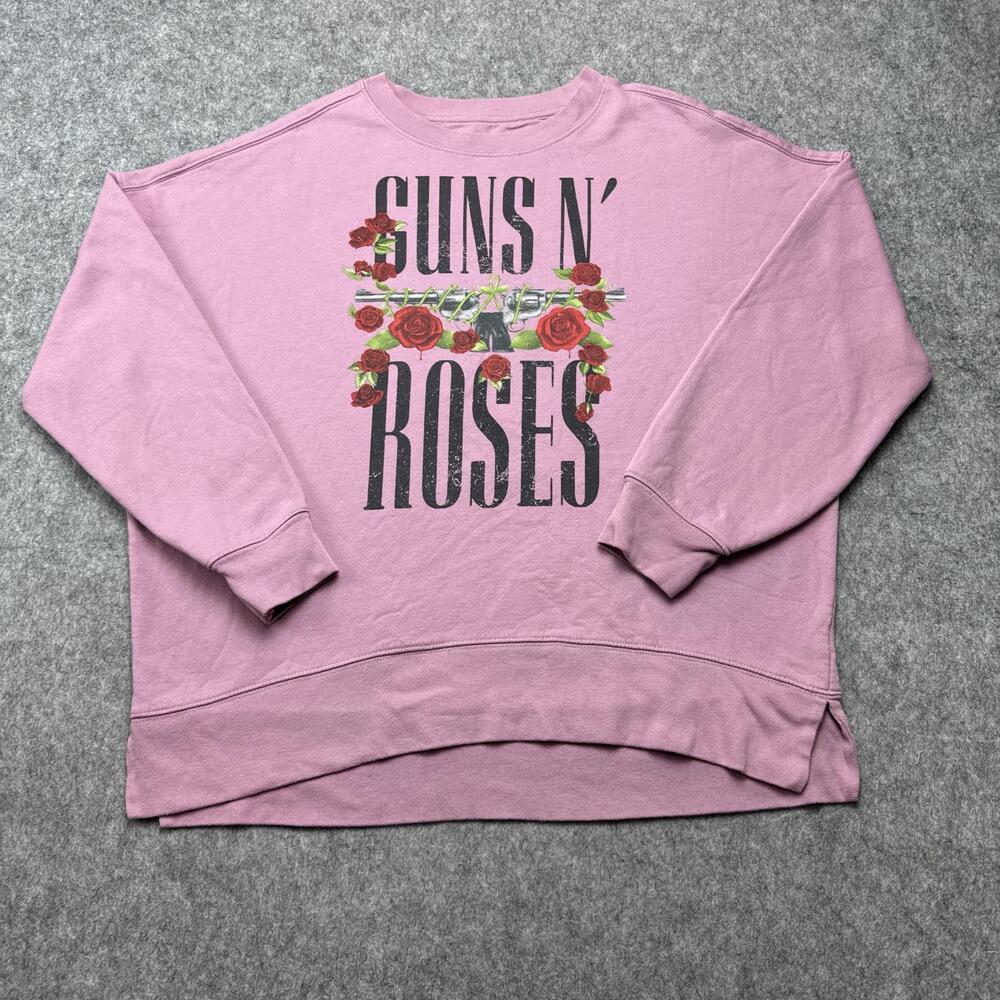 Guns N' Roses Sweatshirt Womens Large Pink Graphic Band Crewneck Pullover Fleece